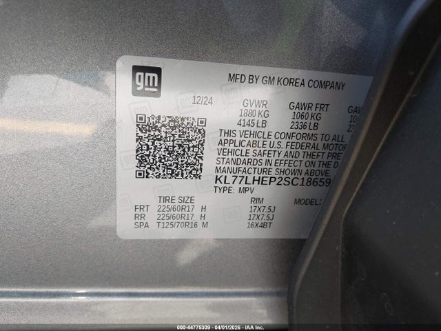 KL77LHEP2SC186598 Chevrolet Trax Fwd Lt
