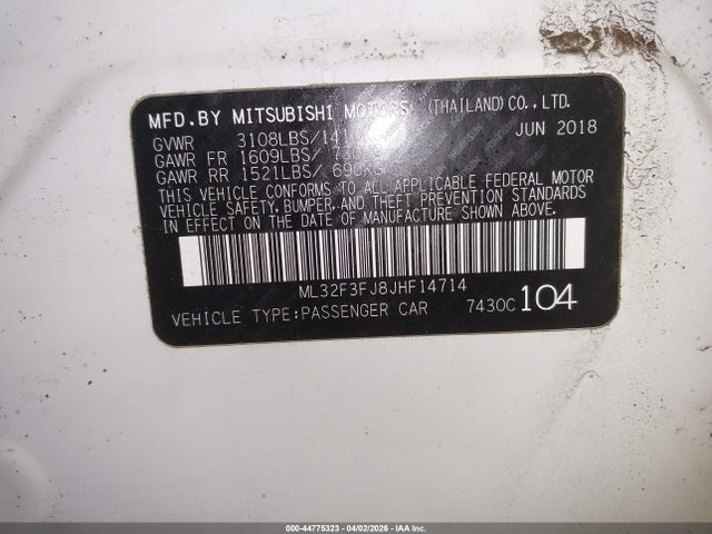 Продаж на аукціоні авто 2018 Mitsubishi Mirage G4 Es, vin: ML32F3FJ8JHF14714, номер лоту: 44775323