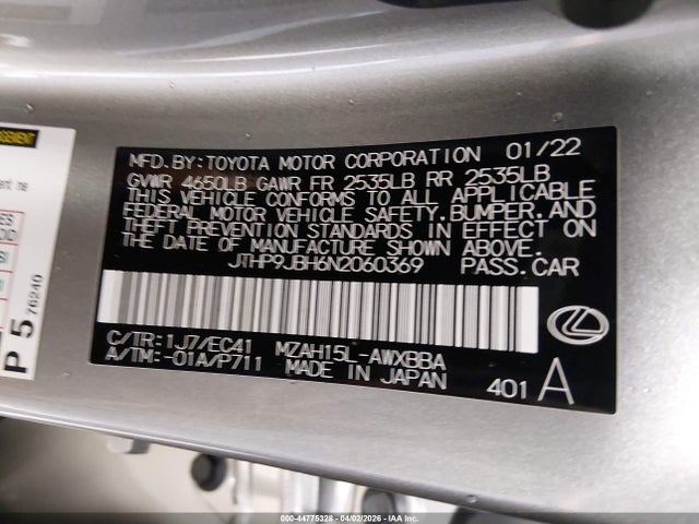 JTHP9JBH6N2060369 Lexus UX 250H