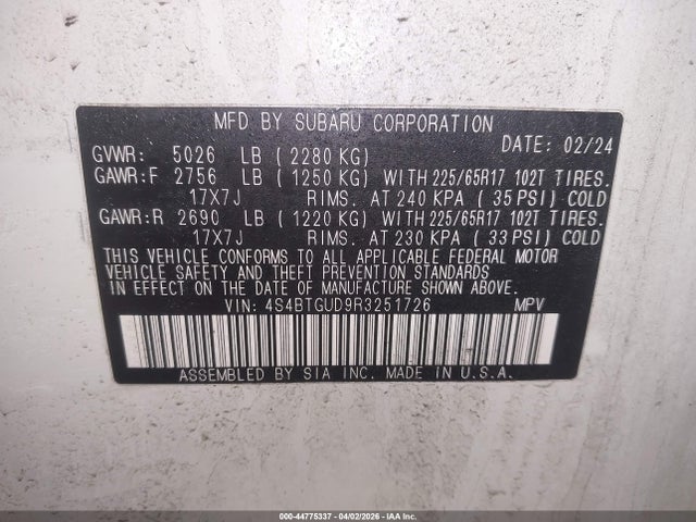 Aukcja sprzedaży 2024 Subaru Outback Wilderness, vin: 4S4BTGUD9R3251726, numer aukcji: 44775337