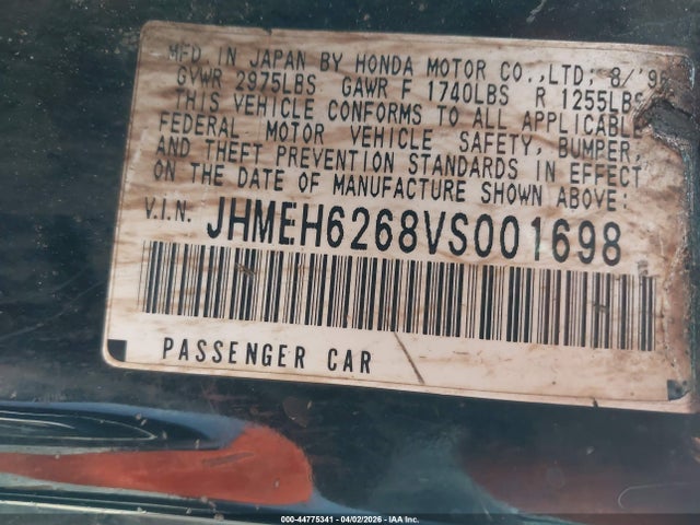 Продаж на аукціоні авто 1997 Honda Del Sol Si, vin: JHMEH6268VS001698, номер лоту: 44775341