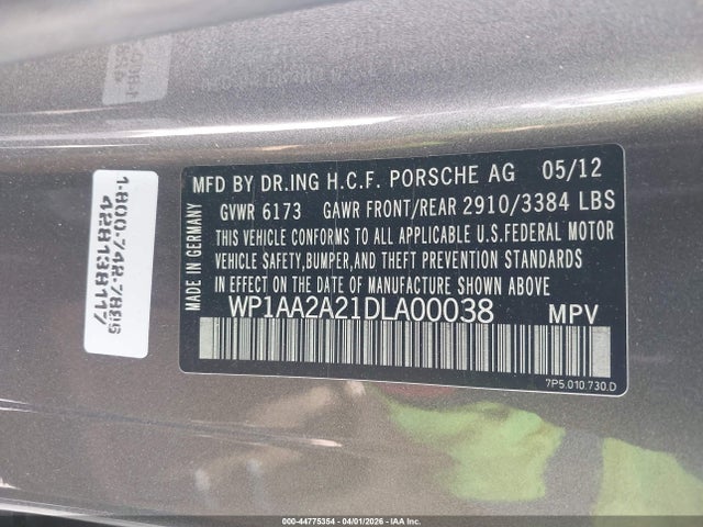 2013 Porsche Cayenne მანქანა იყიდება აუქციონზე, vin: WP1AA2A21DLA00038, აუქციონის ნომერი: 44775354