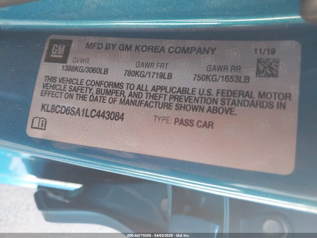 KL8CD6SA1LC443084 Chevrolet Spark Fwd 1lt Automatic