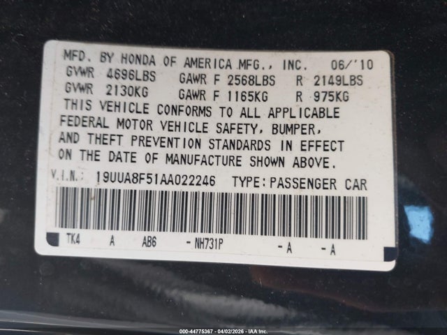 Продаж на аукціоні авто 2010 Acura Tl 3.5, vin: 19UUA8F51AA022246, номер лоту: 44775367