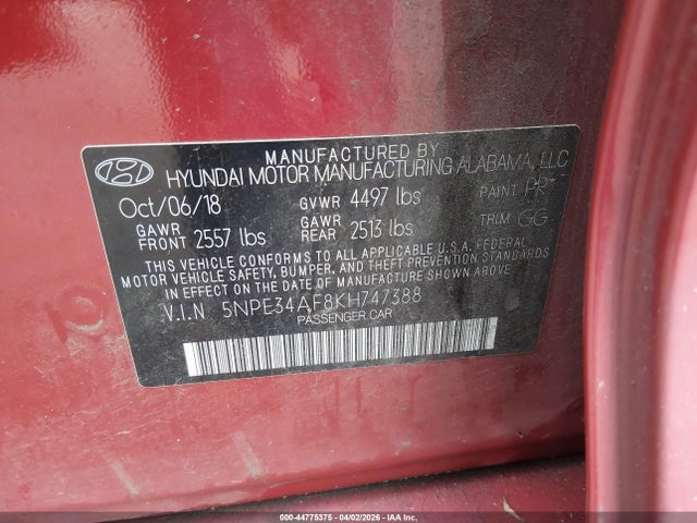 Hyundai SONATA SEL 2019 5NPE34AF8KH747388 Image 9