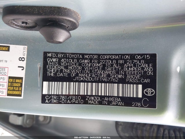 JTDKN3DU1F1967762 Toyota Prius Two