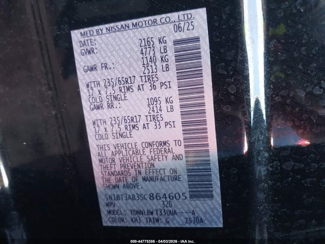 5N1BT3AB3SC864605 Nissan Rogue S Intelligent Awd