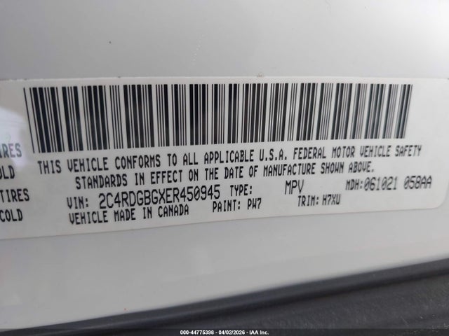 Aukcja sprzedaży 2014 Dodge Grand Caravan American Value Pkg, vin: 2C4RDGBGXER450945, numer aukcji: 44775398