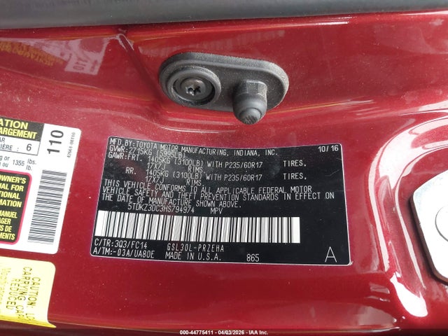 5TDKZ3DC3HS794974 Toyota Sienna Le 8 Passenger