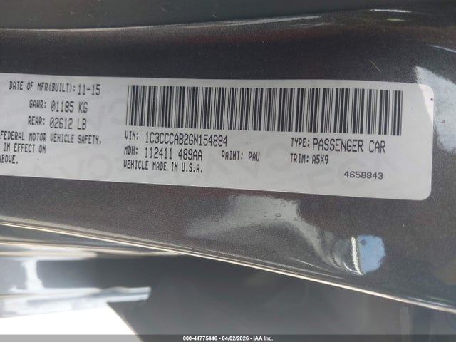 2016 Chrysler 200 Limited მანქანა იყიდება აუქციონზე, vin: 1C3CCCAB2GN154894, აუქციონის ნომერი: 44775446