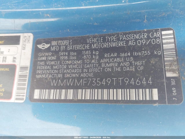 2009 MINI COOPER S WMWMF73549TT94644 Photo 8
