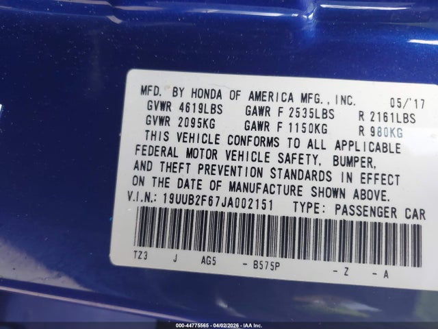 44775565 :رقم المزاد ، 19UUB2F67JA002151 vin ، 2018 Acura Tlx Tech   A-spec Pkgs مزاد بيع