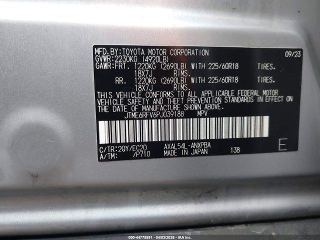 JTME6RFV6PJ039188 Toyota Rav4 Hybrid Xse