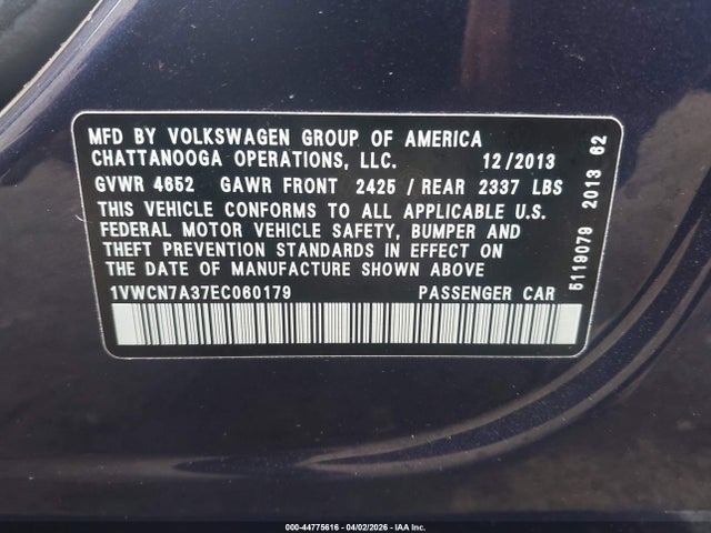 Продаж на аукціоні авто 2014 Volkswagen Passat 2.0l Tdi Sel Premium, vin: 1VWCN7A37EC060179, номер лоту: 44775616