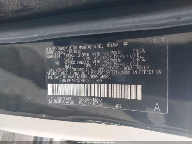 Продажа на аукционе авто 2007 Toyota Sequoia Sr5 V8, vin: 5TDZT34A27S288405, номер лота: 44775618