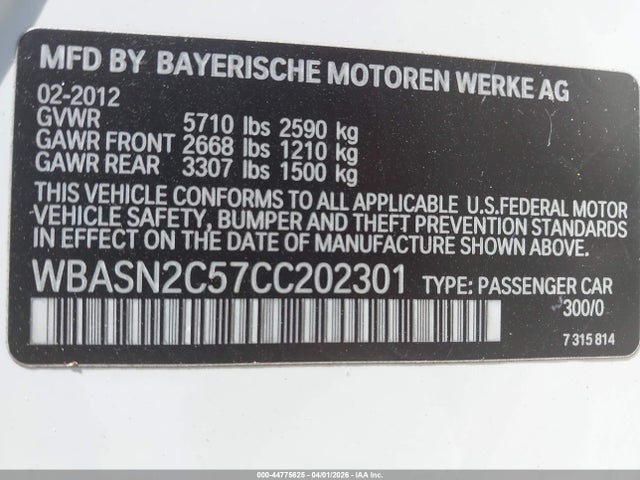 44775625 :رقم المزاد ، WBASN2C57CC202301 vin ، 2012 Bmw 535i Gran Turismo مزاد بيع