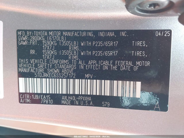 Auction sale of the 2025 Toyota Sienna Xle, vin: 5TDJRKEC6SS257172, lot number: 44775652