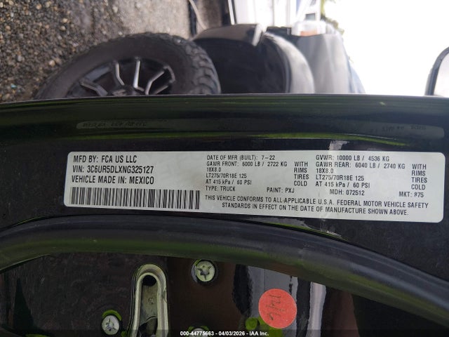 Продаж на аукціоні авто 2022 Ram 2500, vin: 3C6UR5DLXNG325127, номер лоту: 44775663