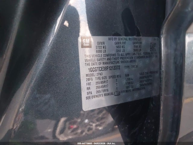 2015 Chevrolet Colorado Z71 მანქანა იყიდება აუქციონზე, vin: 1GCGTCE38F1213372, აუქციონის ნომერი: 44775665