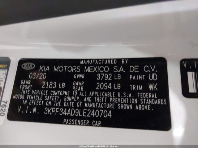 3KPF34AD9LE240704 KIA Forte Gt-line
