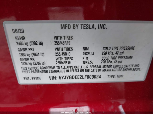 5YJYGDEE2LF009024 Tesla Model Y Long Range Dual Motor All-wheel Drive