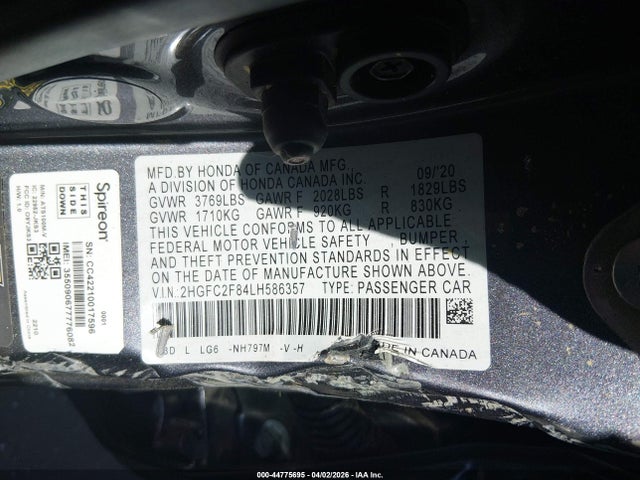 Продаж на аукціоні авто 2020 Honda Civic Sport, vin: 2HGFC2F84LH586357, номер лоту: 44775695