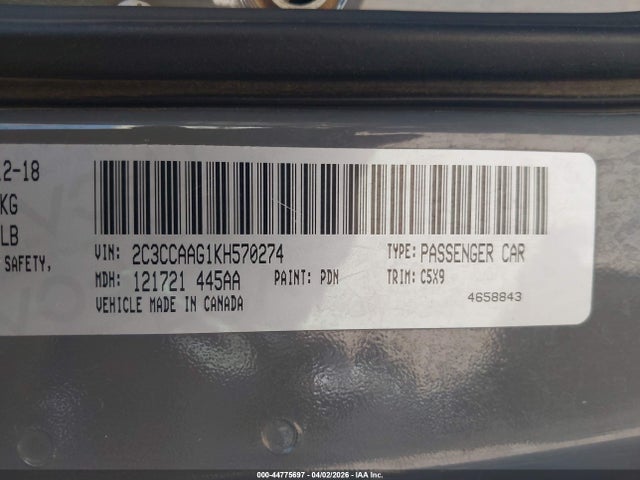 44775697 :رقم المزاد ، 2C3CCAAG1KH570274 vin ، 2019 Chrysler 300 Touring مزاد بيع