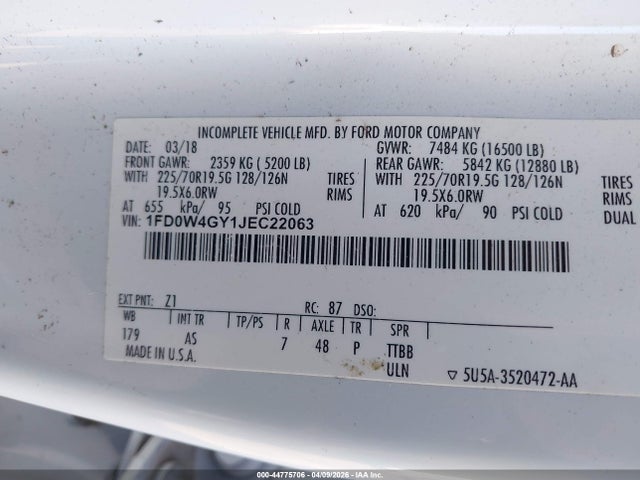 1FD0W4GY1JEC22063 Ford F-450 Chassis Xl