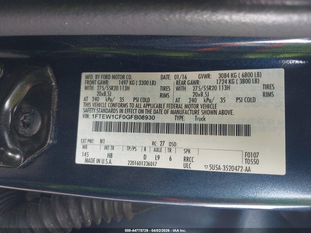 Ford F-150 Lariat 2016 1FTEW1CF0GFB08930 Image 9
