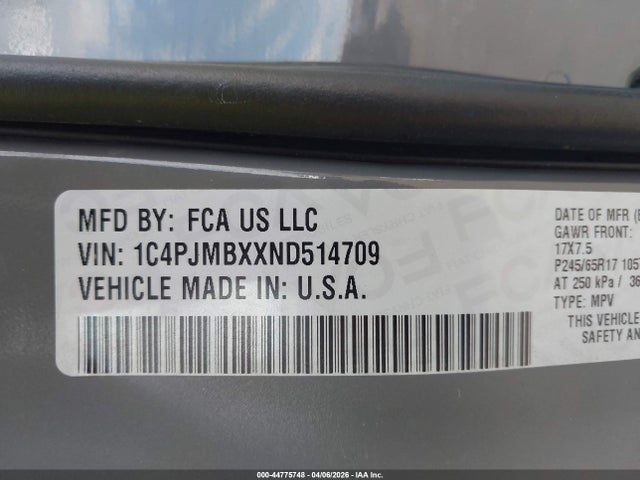 Продаж на аукціоні авто 2022 Jeep Cherokee Trailhawk 4x4, vin: 1C4PJMBXXND514709, номер лоту: 44775748