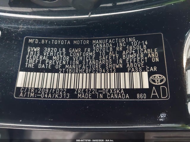 2015 TOYOTA COROLLA 2T1BURHE8FC294313 Photo 8