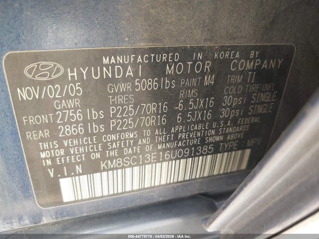 Продажа на аукционе авто 2006 Hyundai Santa Fe Gls/limited, vin: KM8SC13E16U091385, номер лота: 44775775