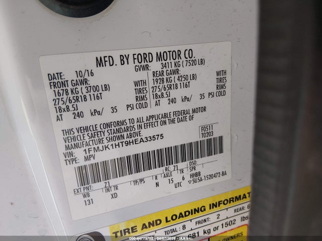 1FMJK1HT9HEA33575 Ford Expedition El Xlt