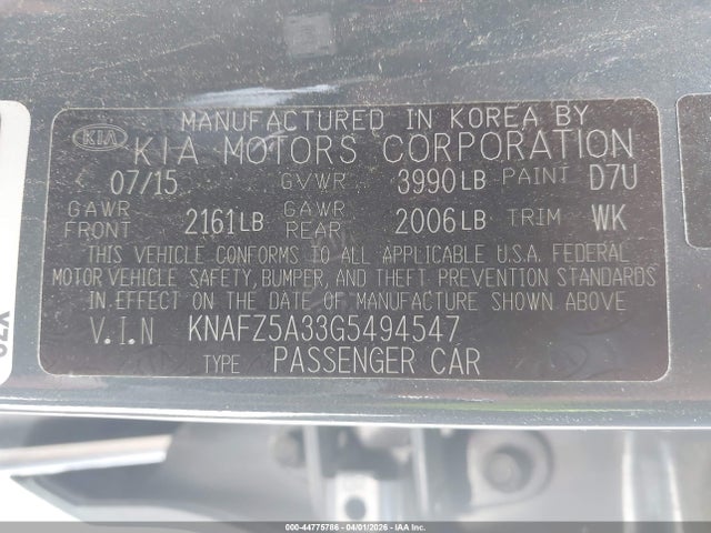 KNAFZ5A33G5494547 KIA FORTE SX