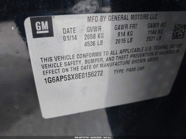 44775794 :رقم المزاد ، 1G6AP5SX8E0156272 vin ، 2014 Cadillac Cts Standard مزاد بيع