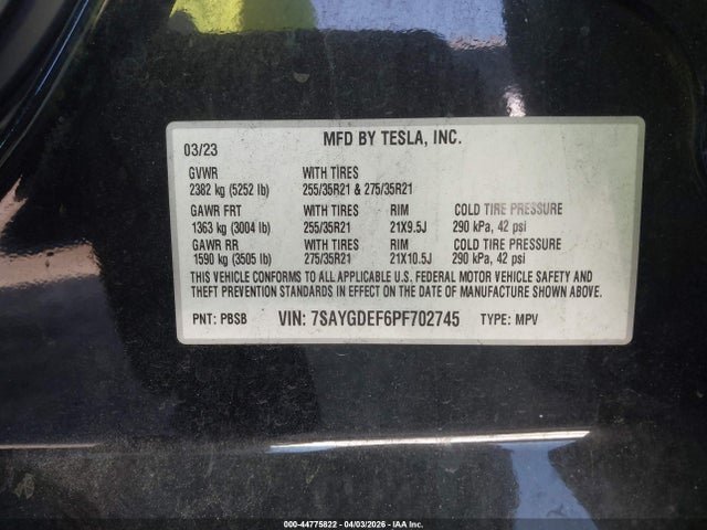 Aukcja sprzedaży 2023 Tesla Model Y Performance Dual Motor All-wheel Drive, vin: 7SAYGDEF6PF702745, numer aukcji: 44775822