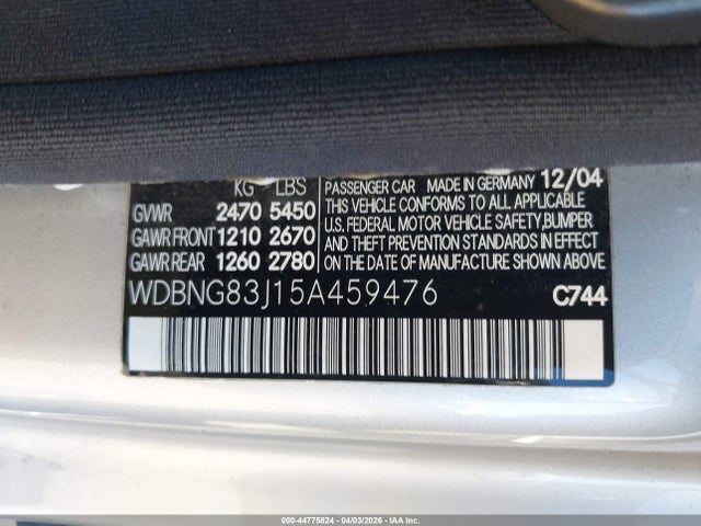 Продаж на аукціоні авто 2005 Mercedes-benz S 430 4matic, vin: WDBNG83J15A459476, номер лоту: 44775824
