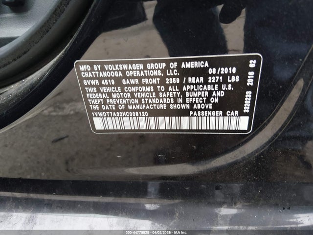 Продажа на аукционе авто 2017 Volkswagen Passat 1.8t R-line, vin: 1VWDT7A32HC008120, номер лота: 44775825