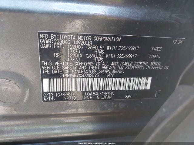 2025 Toyota Rav4 Hybrid Le მანქანა იყიდება აუქციონზე, vin: JTMMWRFVXSD282893, აუქციონის ნომერი: 44775834