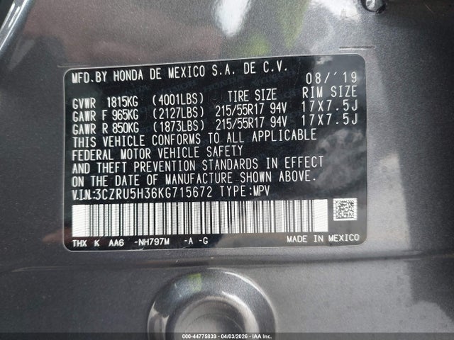 3CZRU5H36KG715672 Honda HR-V LX