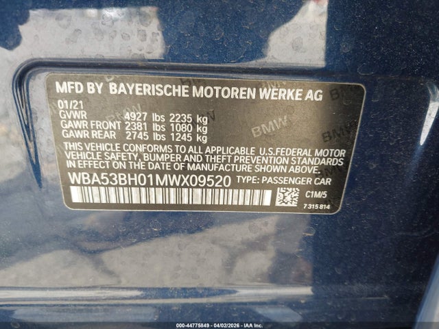 44775849 :رقم المزاد ، WBA53BH01MWX09520 vin ، 2021 Bmw 530i مزاد بيع