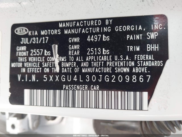 5XXGU4L30JG209867 KIA OPTIMA EX