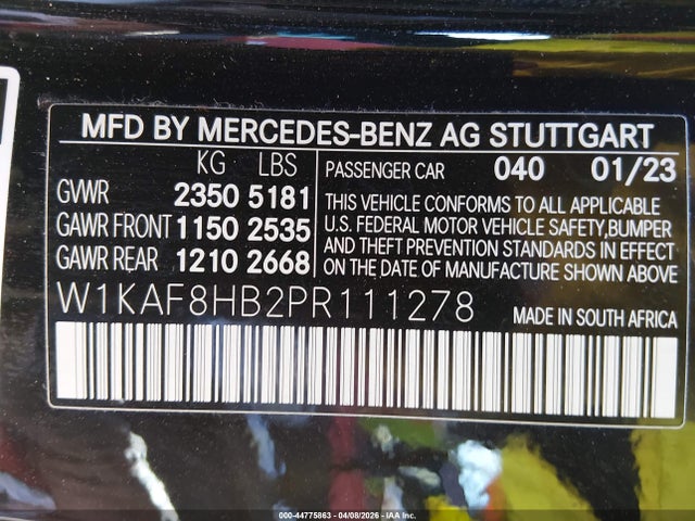 Aukcja sprzedaży 2023 Mercedes-benz Amg C 43 4matic, vin: W1KAF8HB2PR111278, numer aukcji: 44775863