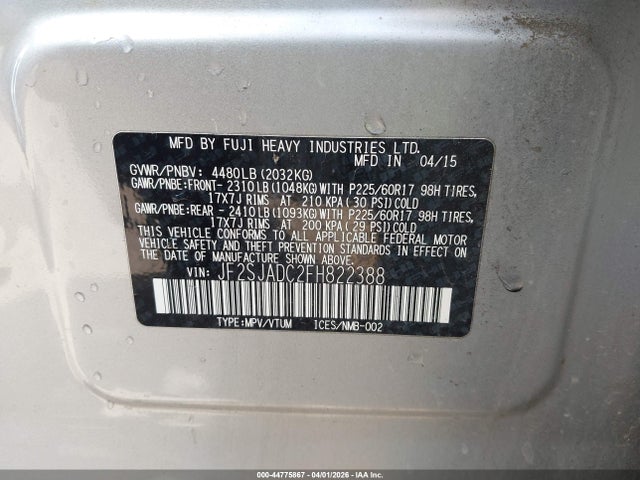 JF2SJADC2FH822388 Subaru Forester 2.5i Premium