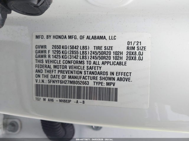 2021 HONDA PILOT 5FNYF6H27MB052663 Photo 8