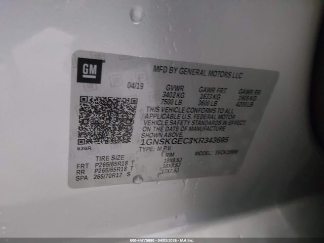 1GNSKGEC3KR343695 Chevrolet Suburban Ls