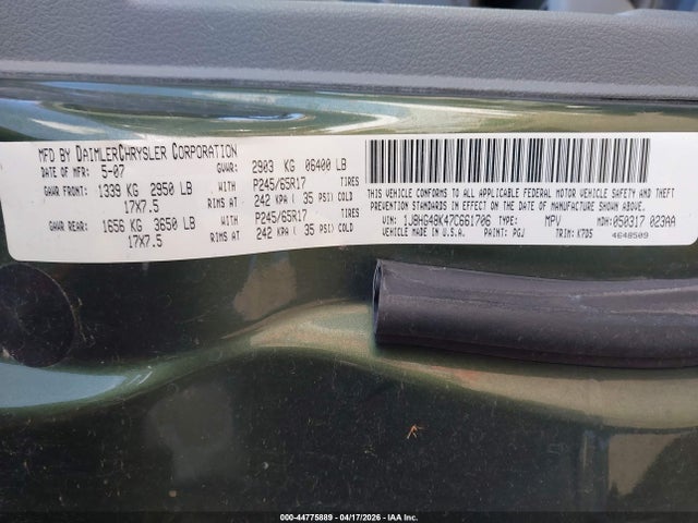 2007 Jeep Commander Sport მანქანა იყიდება აუქციონზე, vin: 1J8HG48K47C661706, აუქციონის ნომერი: 44775889