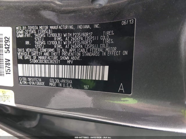 Продажа на аукционе авто 2013 Toyota Sienna Le V6 8 Passenger, vin: 5TDKK3DC9DS382931, номер лота: 44775903