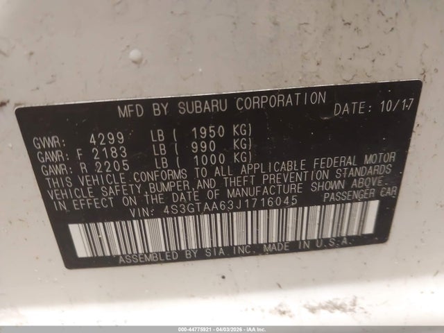 Продажа на аукционе авто 2018 Subaru Impreza 2.0i, vin: 4S3GTAA63J1716045, номер лота: 44775921
