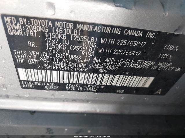 2T3W1RFV5PC214956 Toyota Rav4 Xle